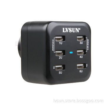 34W 6 port travel USB charger with EU/AU/UK/US/KR plug